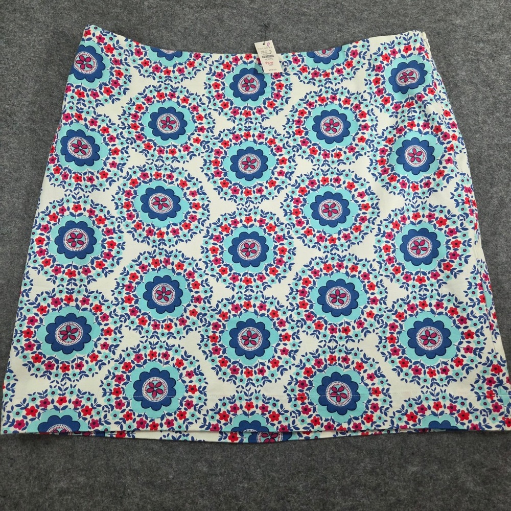 Talbots Petites 16P NWT Blue Pink Medallion A-Line Skirt Stretch Cotton Summer